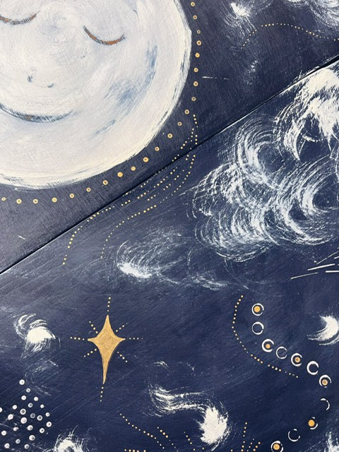 "a trip to the moon" hand painted celestial gate leg table