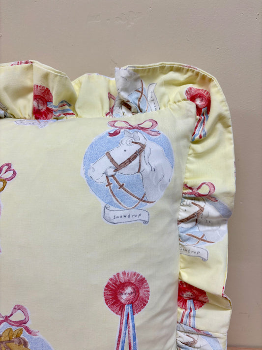 Handmade ruffle cushion from vintage Laura Ashley - Ponies and Rosettes
