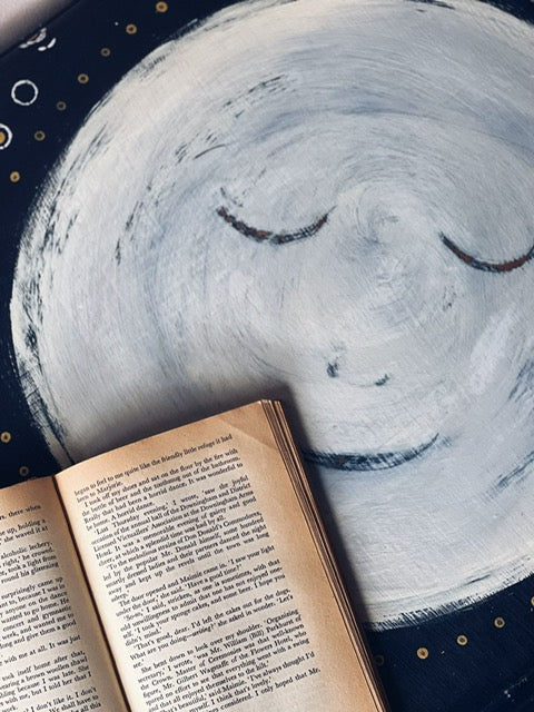 "a trip to the moon" hand painted celestial gate leg table