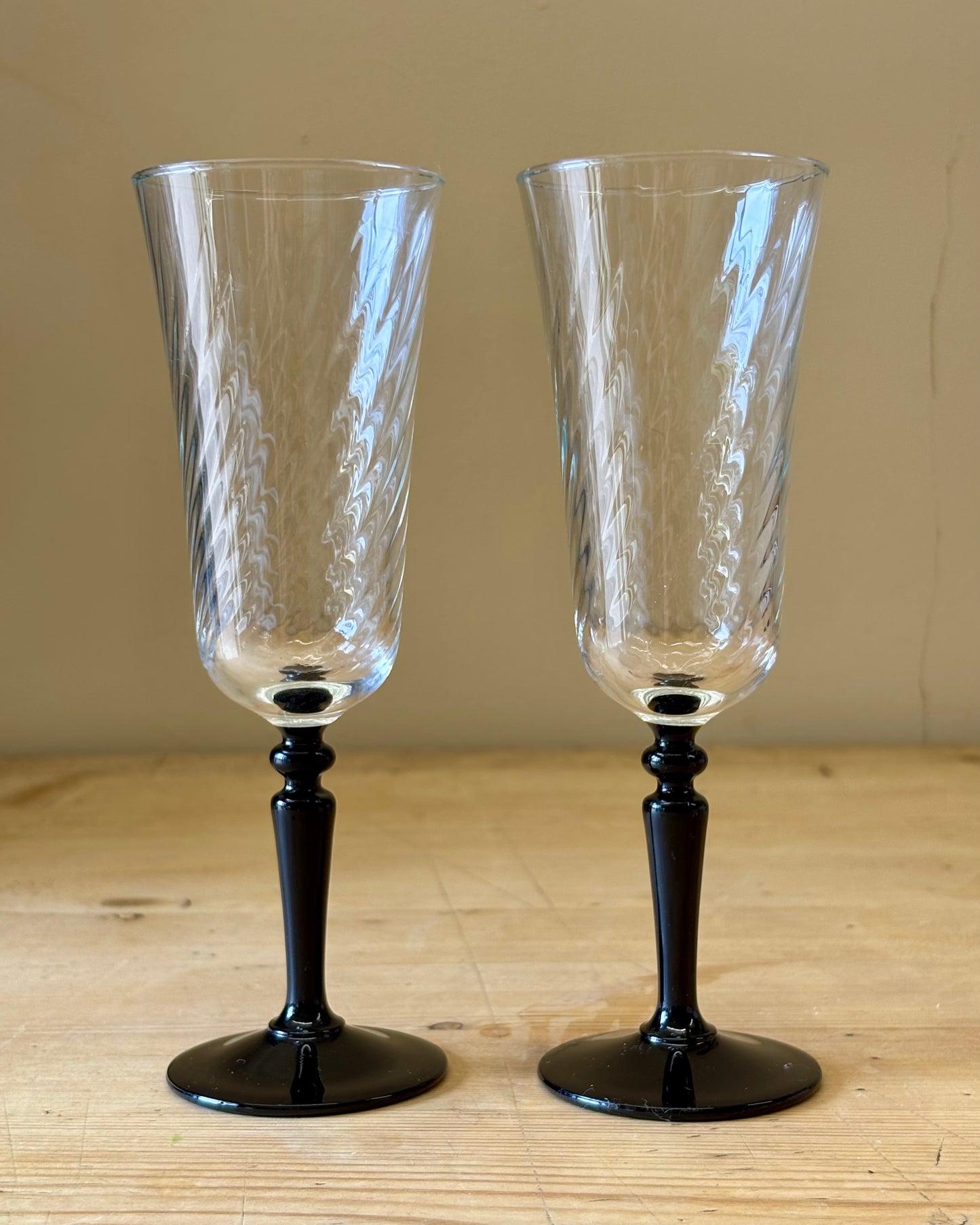 Pair of French Vintage Luminarc Domino Black Stem Glasses