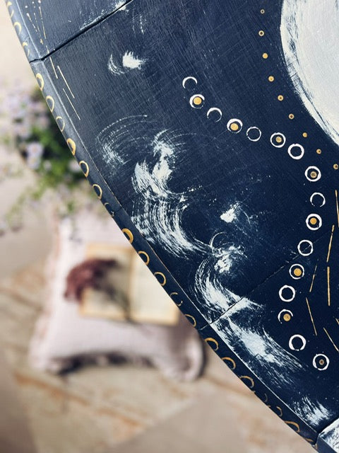 "a trip to the moon" hand painted celestial gate leg table