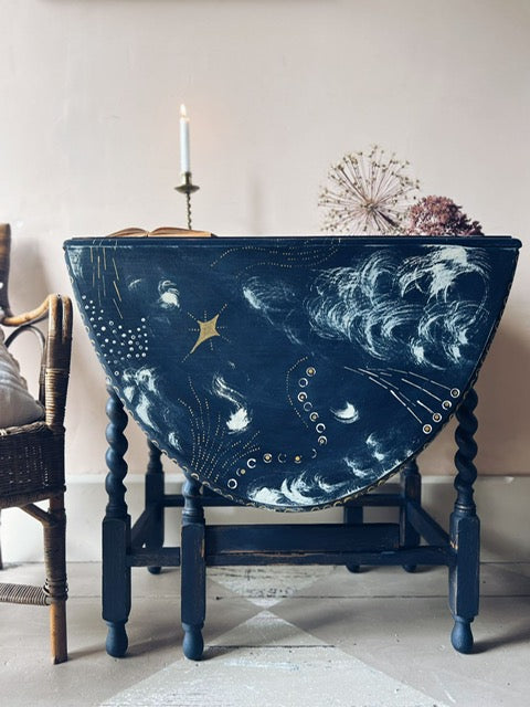 "a trip to the moon" hand painted celestial gate leg table