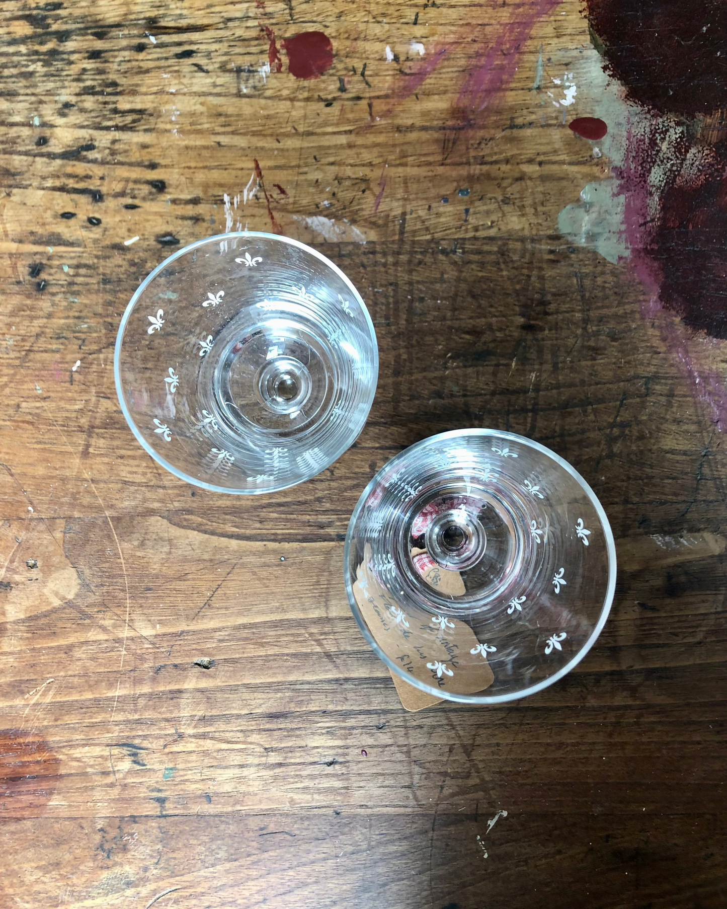 Pair of vintage Fleur-de-Lis wine glasses