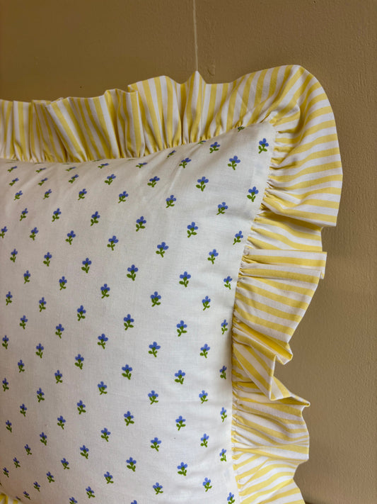Handmade ruffle cushion from vintage Laura Ashley - Cottage Sprig and Lyme Regis