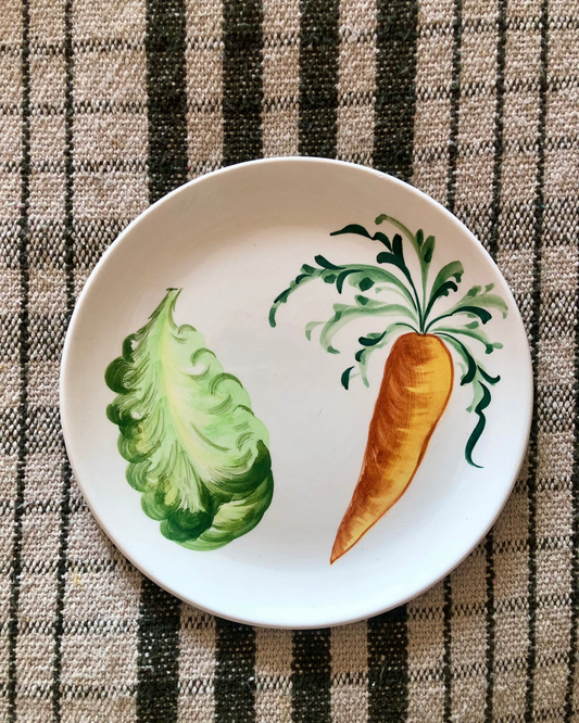 Vintage Italian hand-painted ceramic wall plate - carrot and lettuce