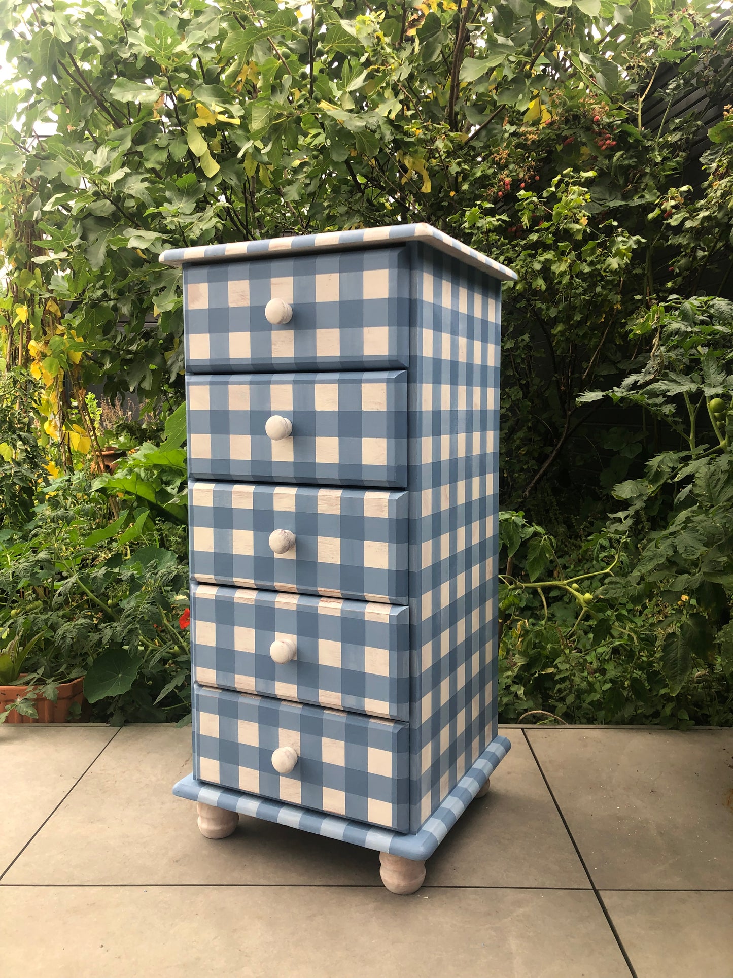 Handpainted gingham tall boy