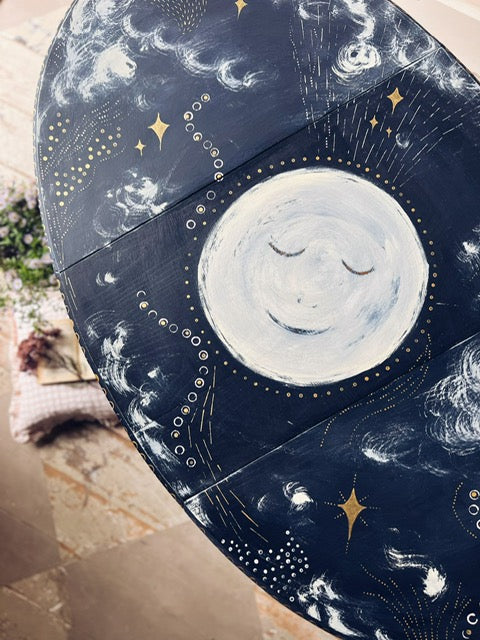 "a trip to the moon" hand painted celestial gate leg table