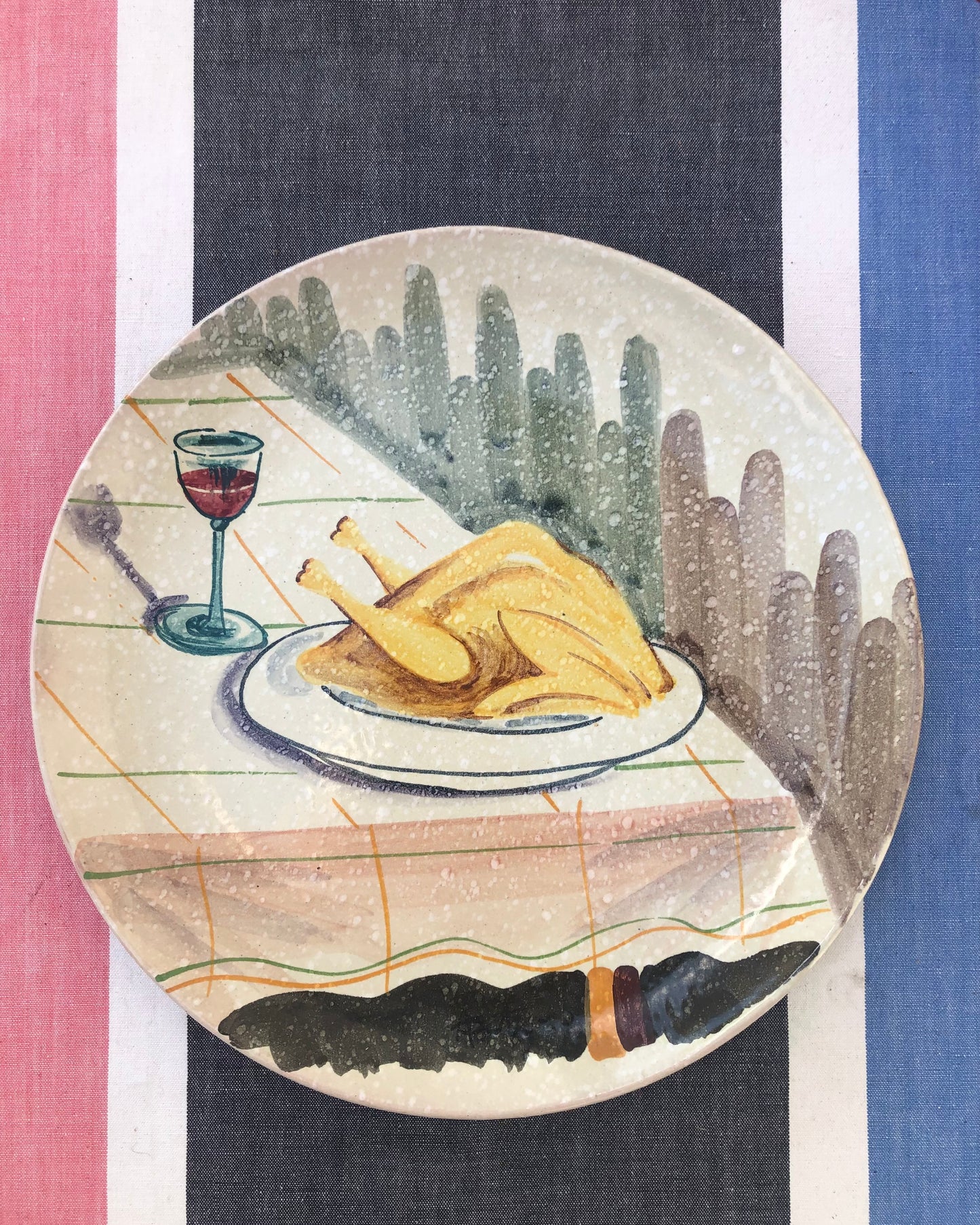 Italian Mid-Century Hand-Painted ‘Roast Chicken’ Wall Plate