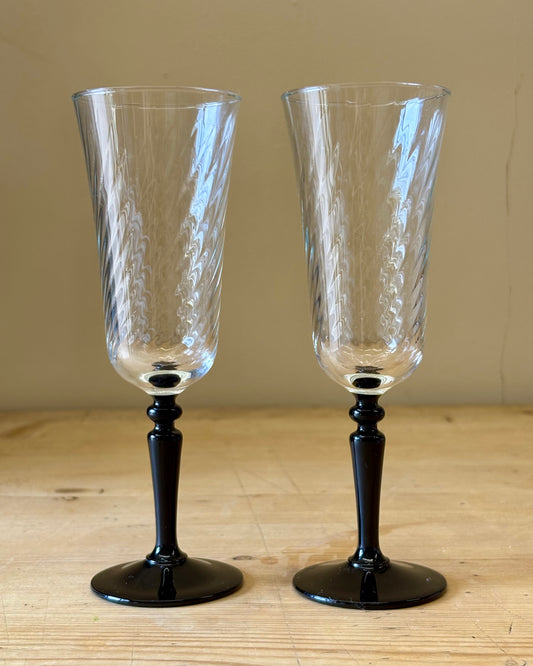 Pair of French Vintage Luminarc Domino Black Stem Glasses