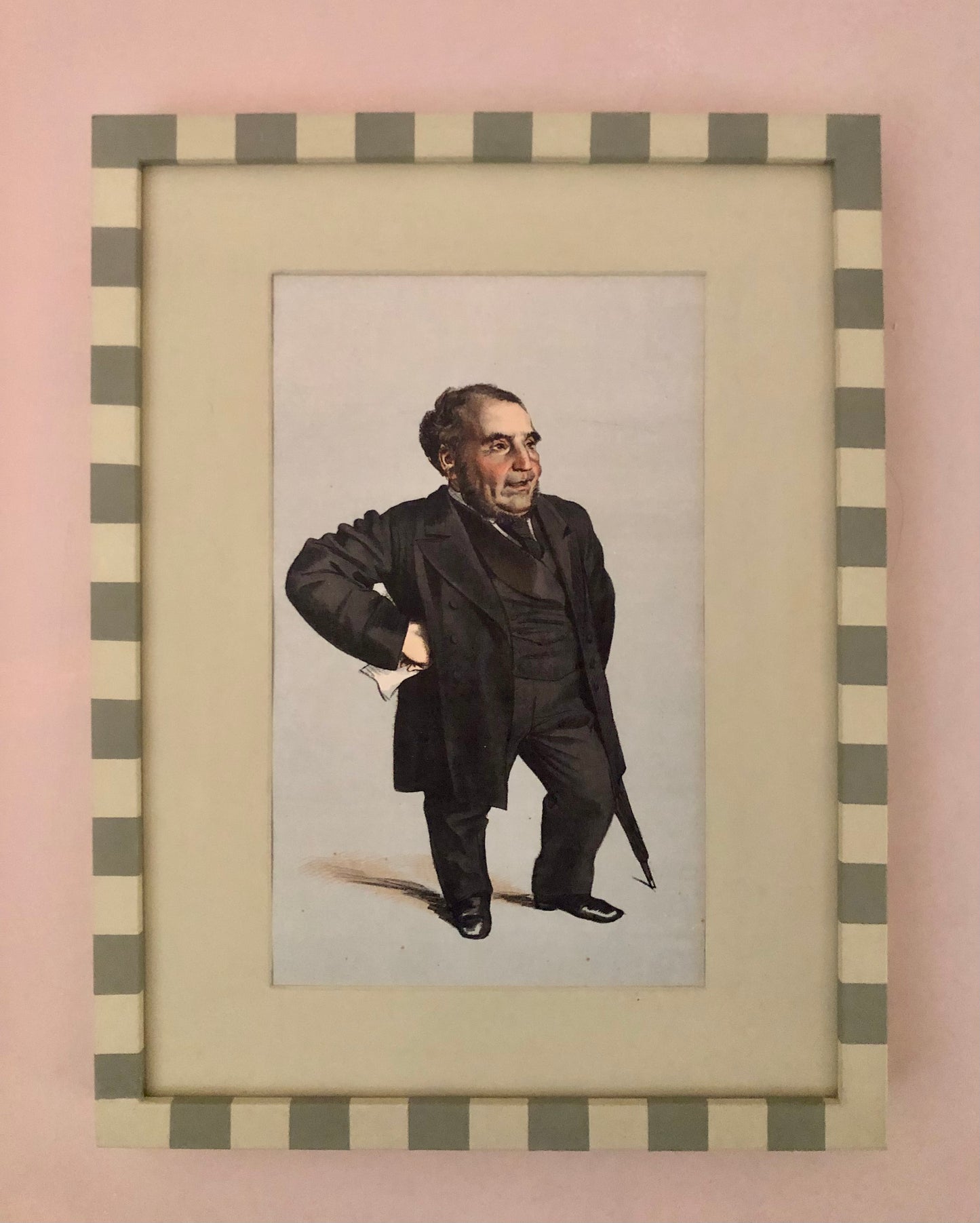 Vanity Fair "Telegram" 1871 Lithograph in Hand-Painted Frame