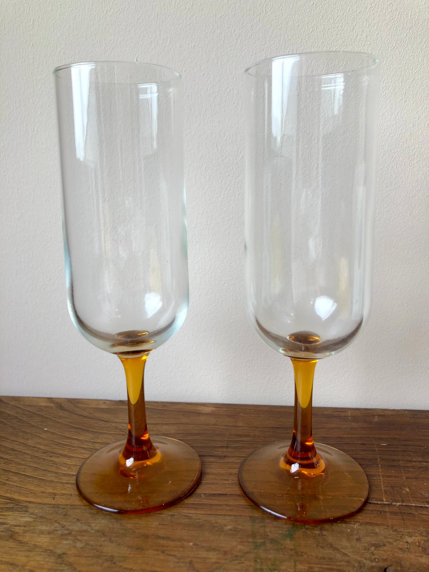 Vintage French amber champagne flutes