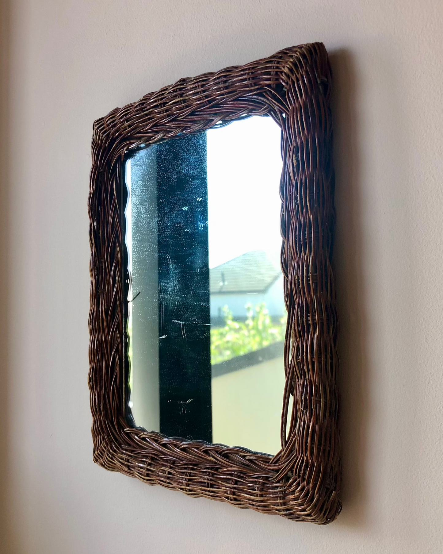 Vintage handmade wicker mirror