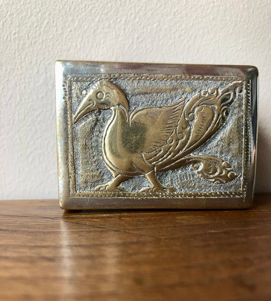 Vintage Brass Bird Matchbox Holder