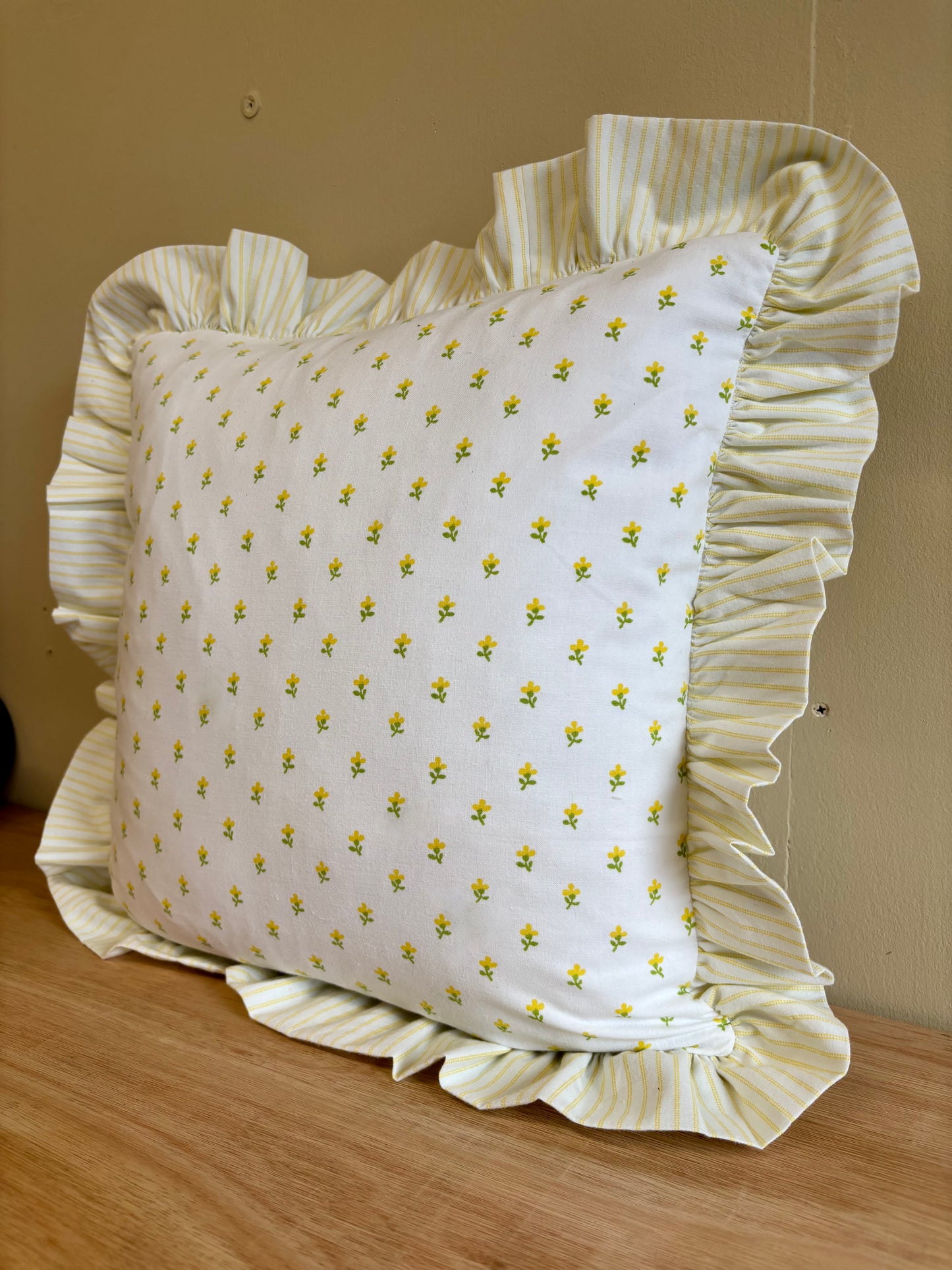 Handmade ruffle cushion from vintage Laura Ashley - Cottage Sprig and Amy