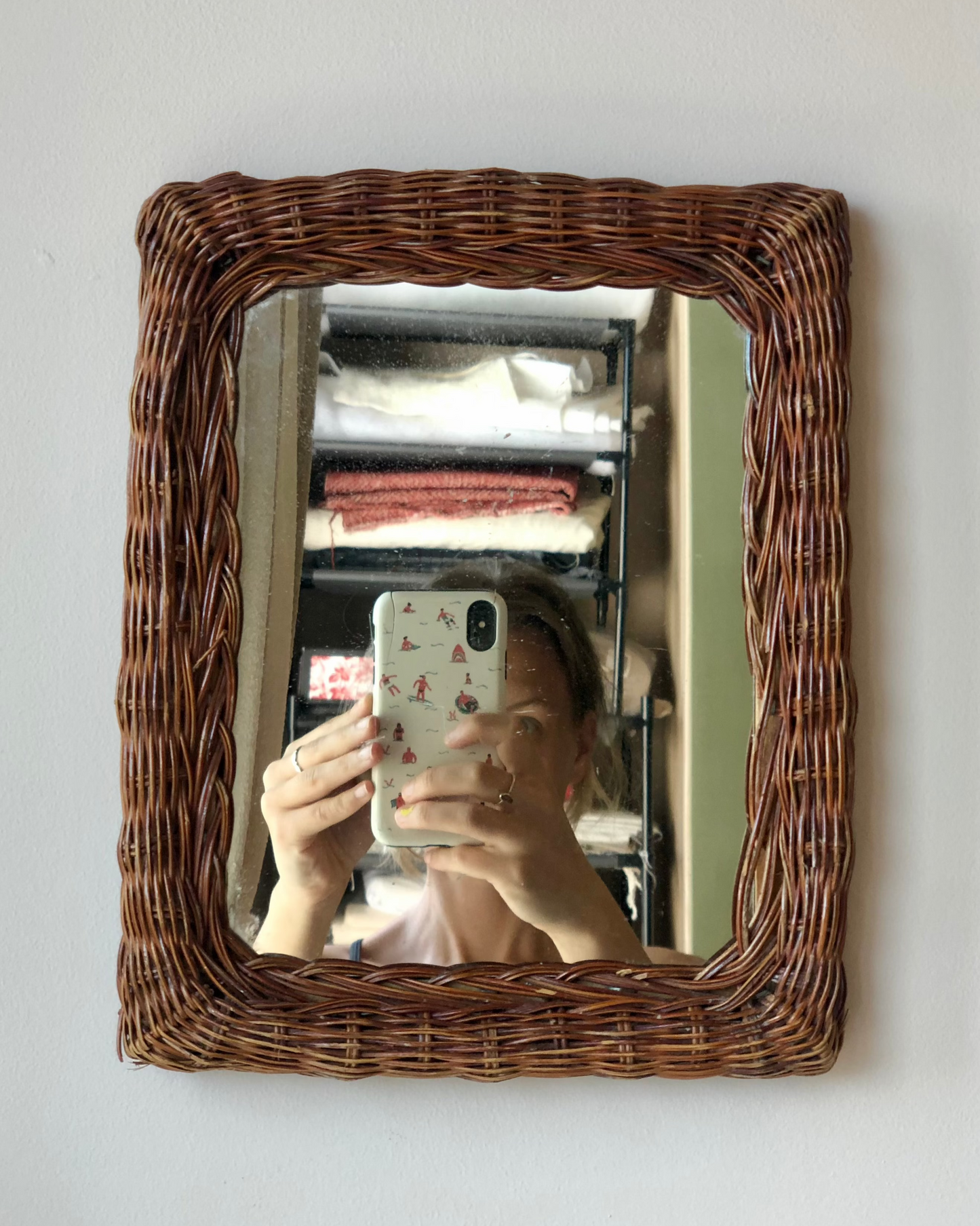 Vintage handmade wicker mirror