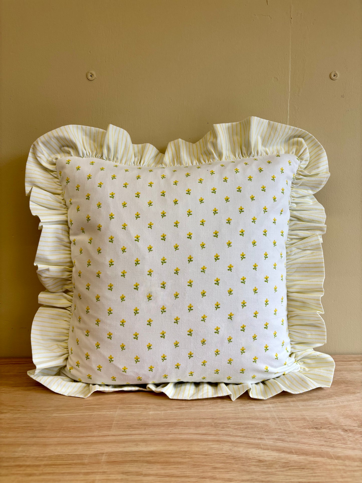 Handmade ruffle cushion from vintage Laura Ashley - Cottage Sprig and Amy