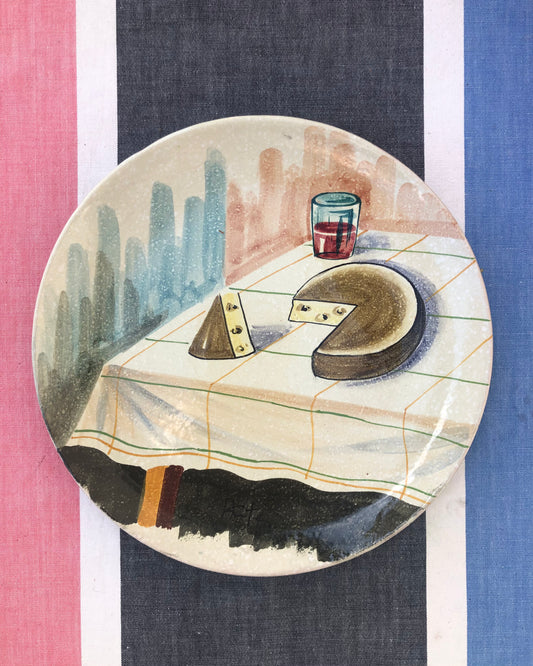Italian Mid-Century Hand-Painted ‘Cheese and Wine’ Wall Plate