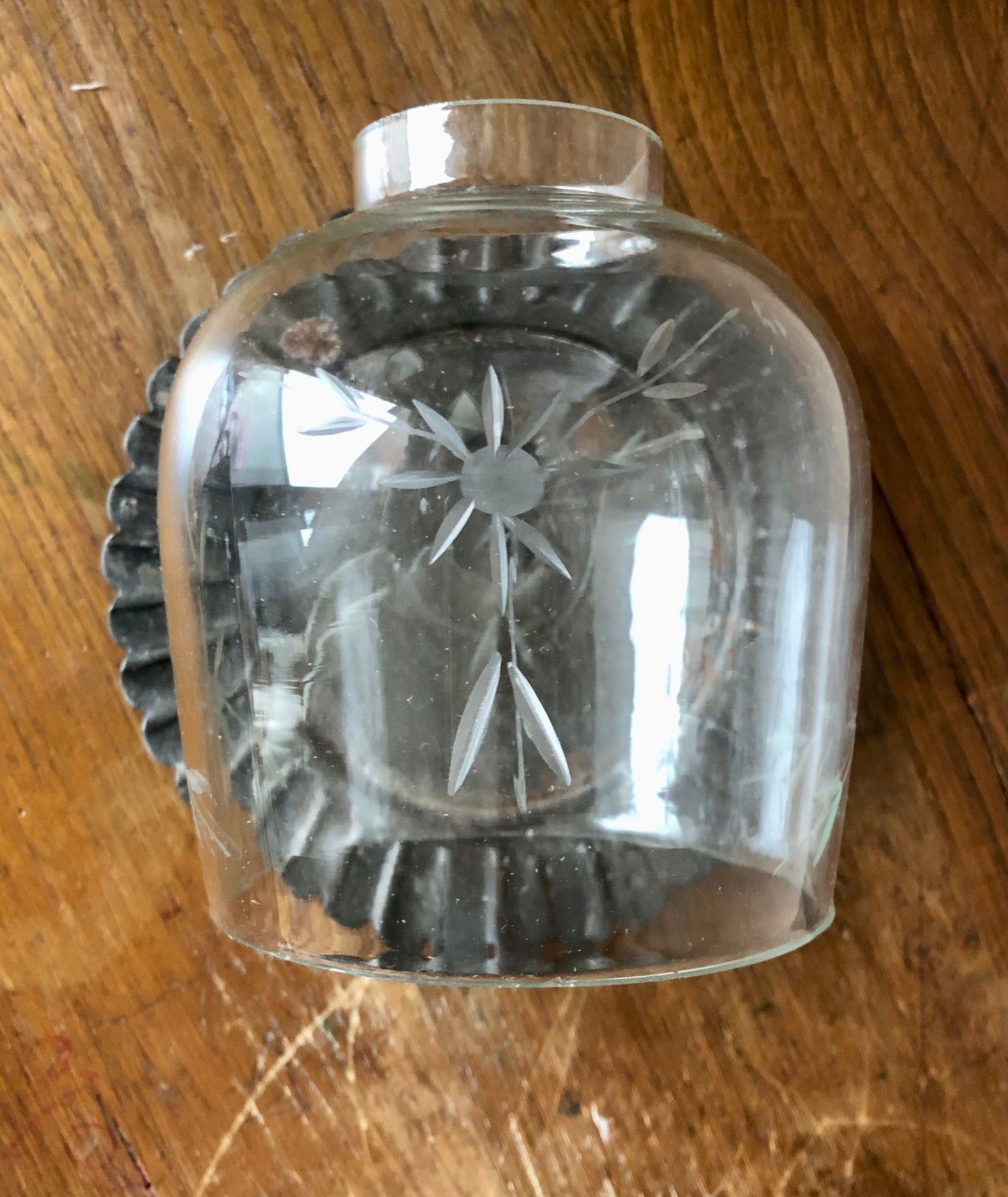 Reclaimed Etched Glass Candle Cloche with Pewter Base