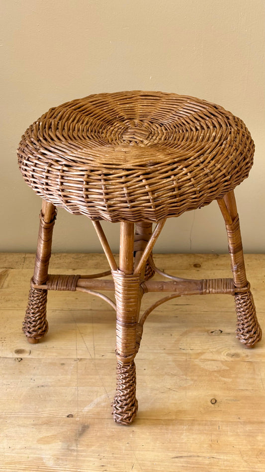Vintage Wicker & Rattan Handmade Round Stool