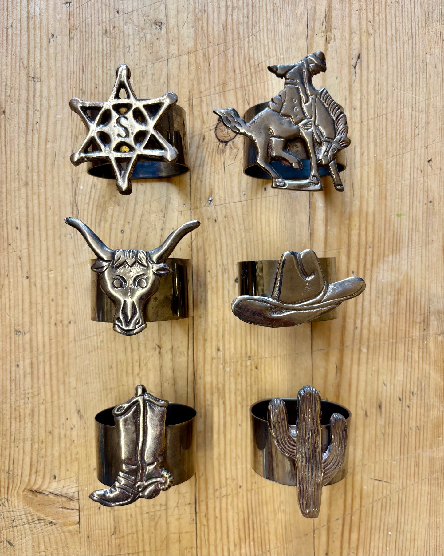 Set of 6 Vintage Western Metal Napkin Rings