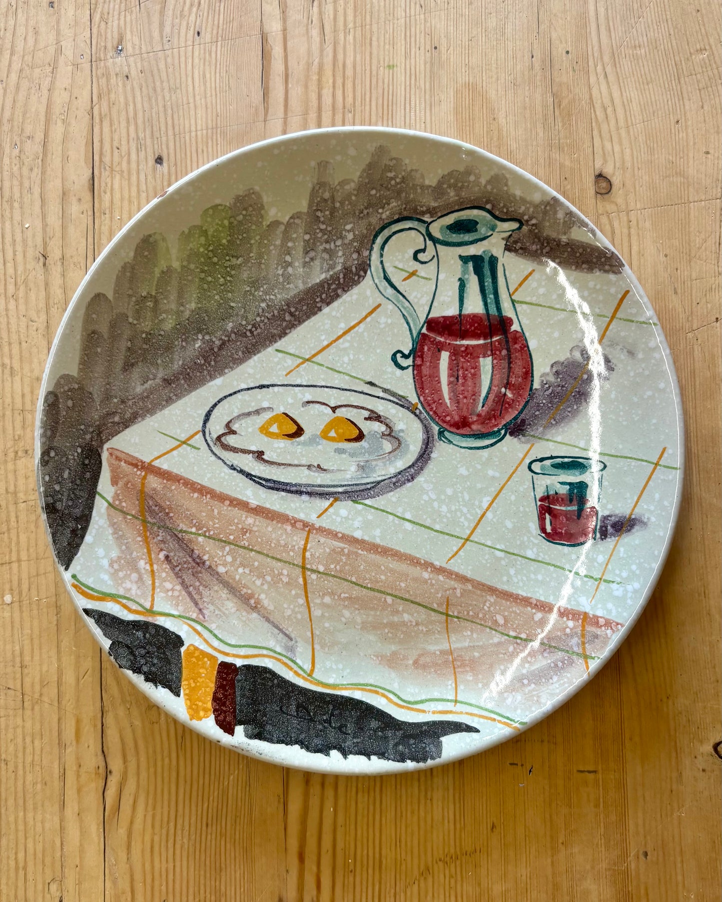 Italian Mid-Century Hand-Painted ‘Fried Egg and Wine’ Wall Plate