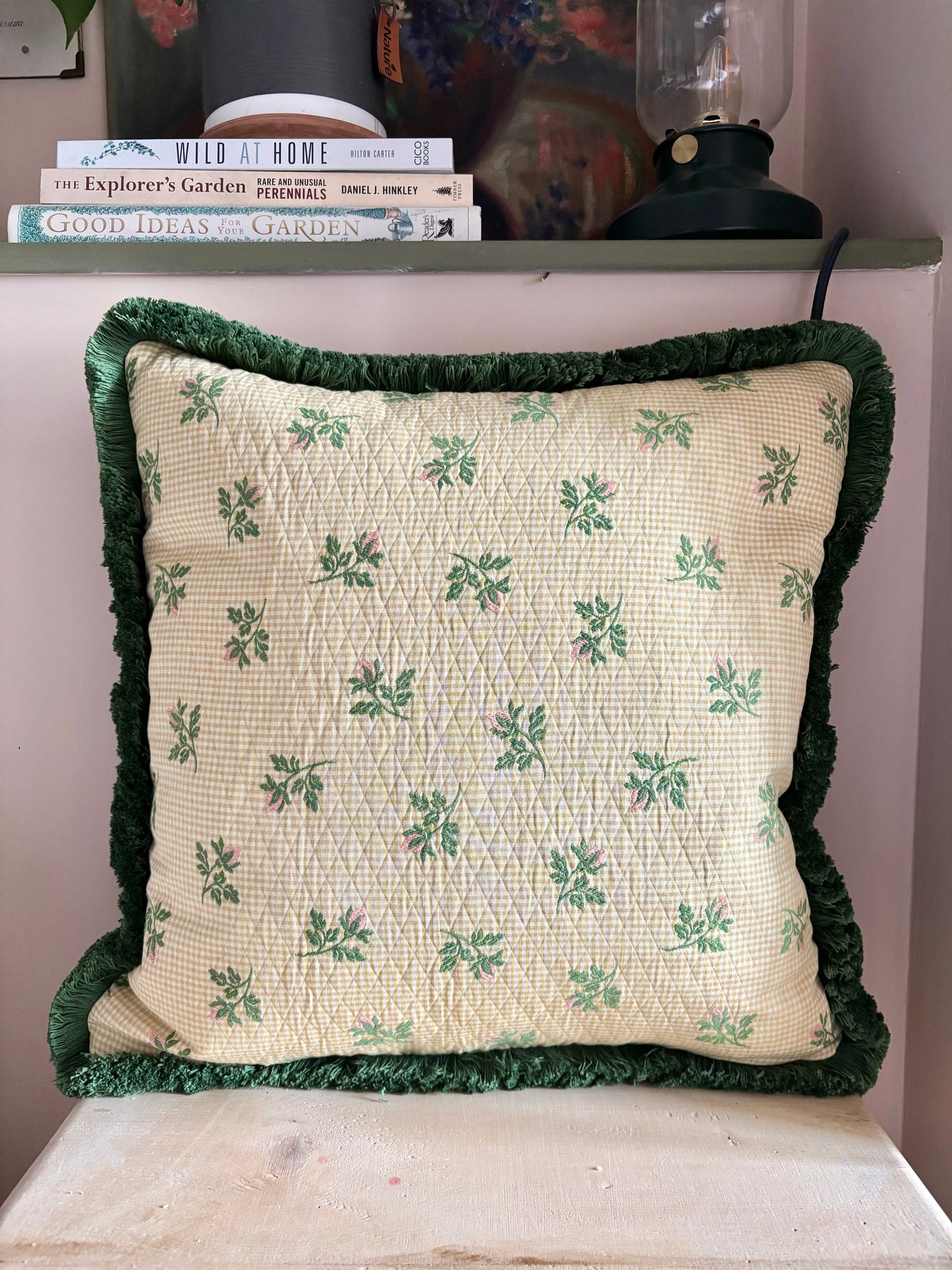 Gingham fringe cushion