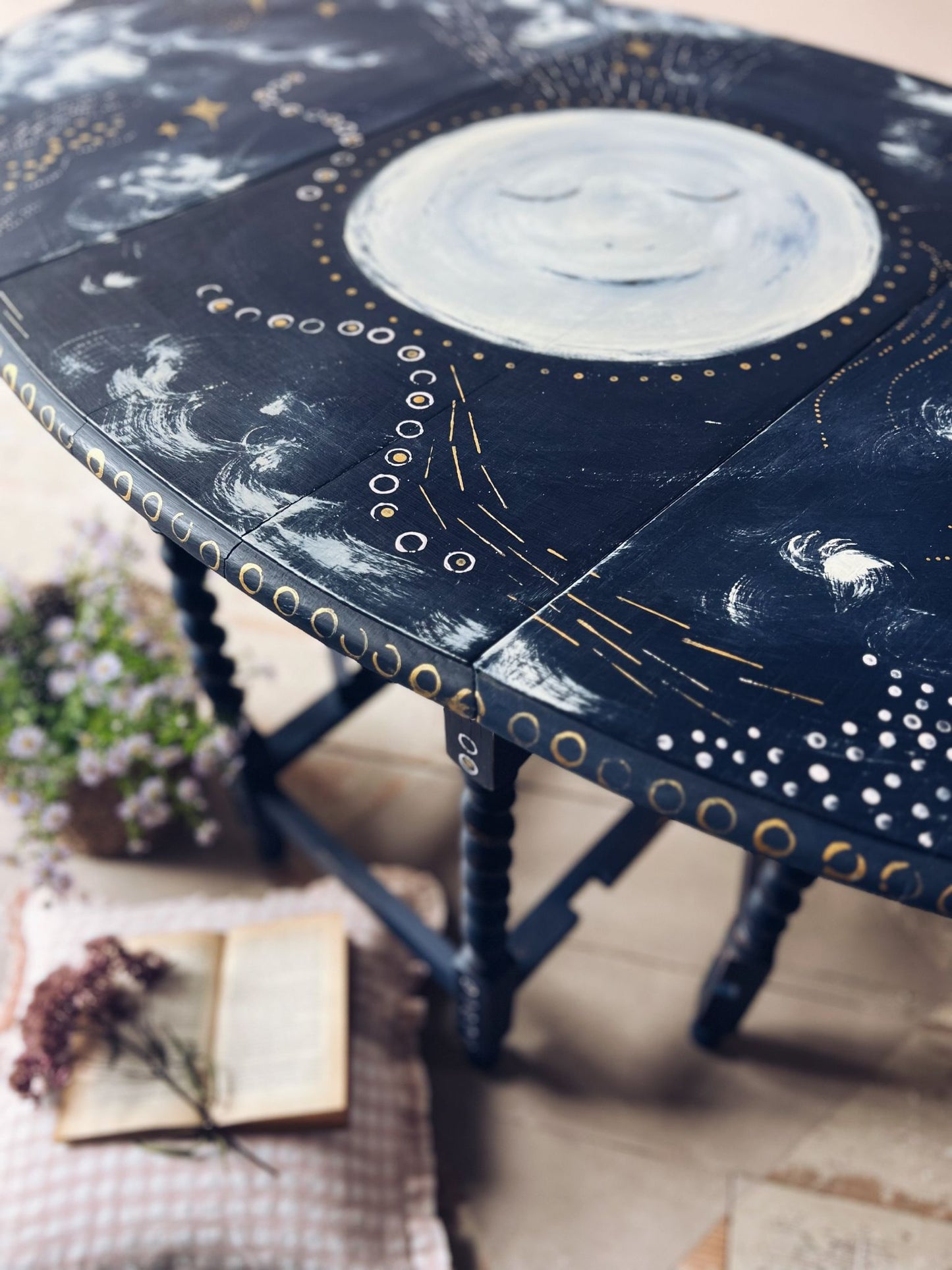 "a trip to the moon" celestial gate leg table